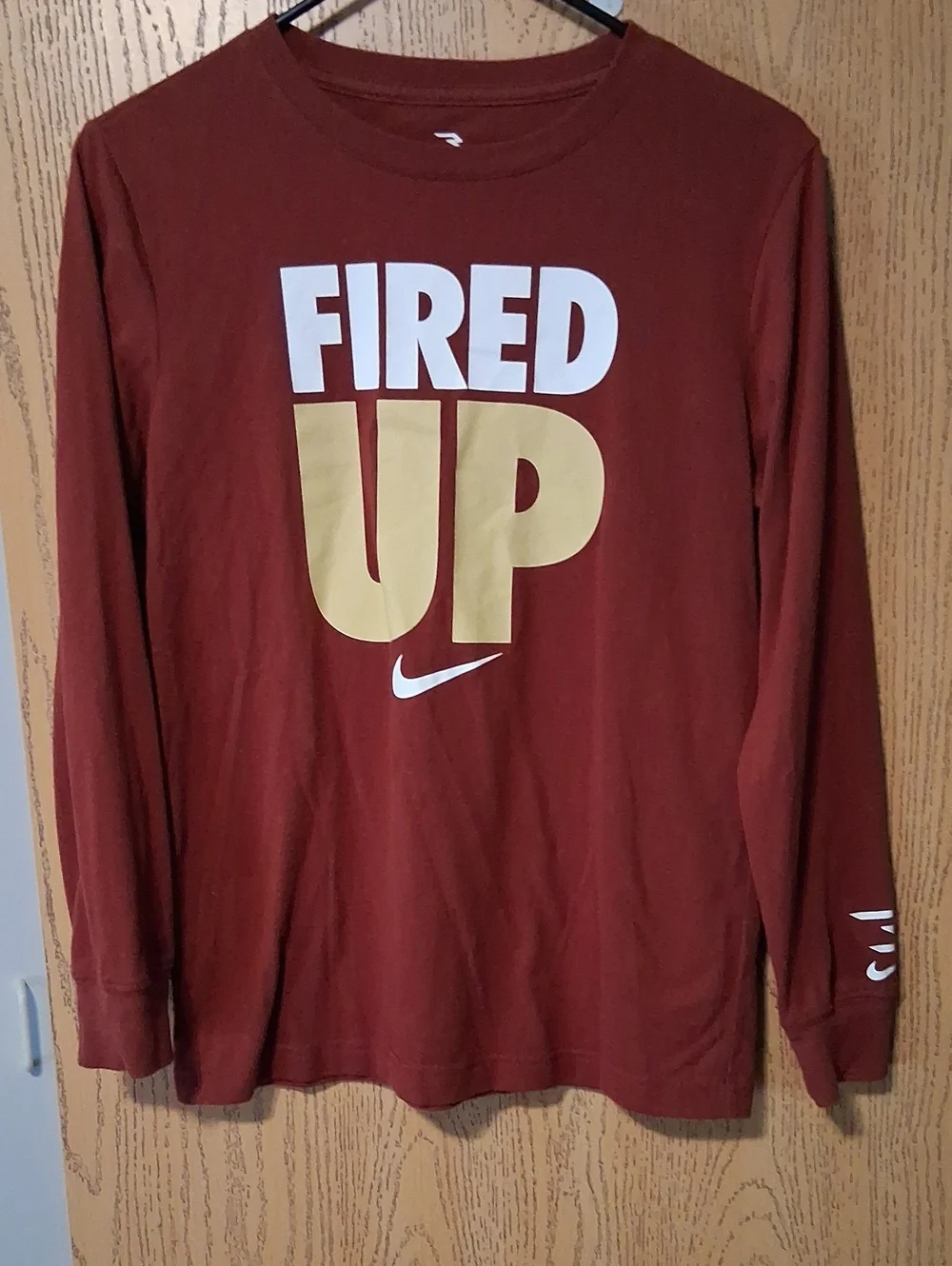Nike Kids Fired Up Long-Sleeve Tee - Rust with White & Gold Graphic